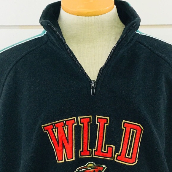 Mens XL Minnesota Wild Hockey Fleece Pullover Black‎ Green NHL Face Off Apparel - Picture 4 of 10
